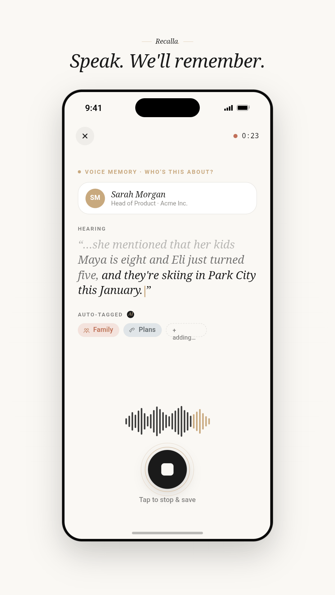 Voice note — speak, we'll remember